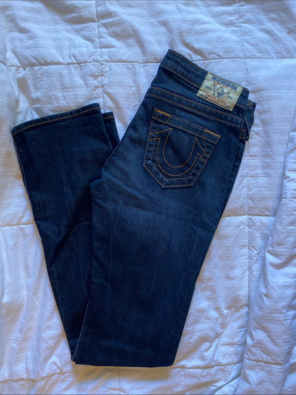 True Religion Dark Indigo Bootcut Jeans with Signature Back Stitching